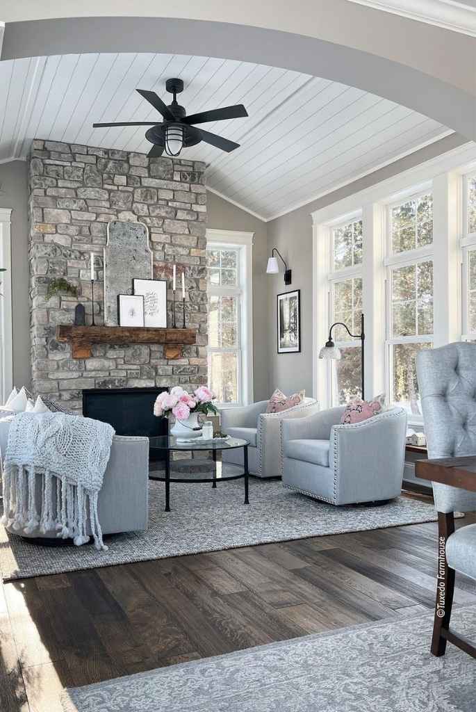 Stone Fireplace Sunroom Seating