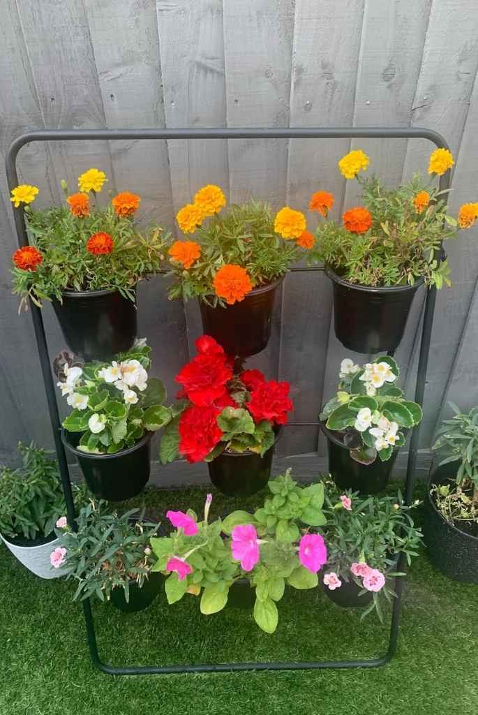 Vertical Flower Pot Stand with Colorful Blooms