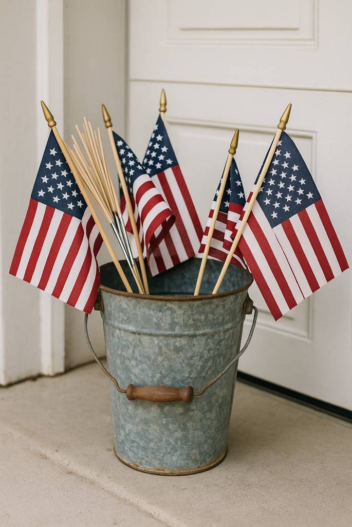Galvanized Buckets with Fireworks or Flags