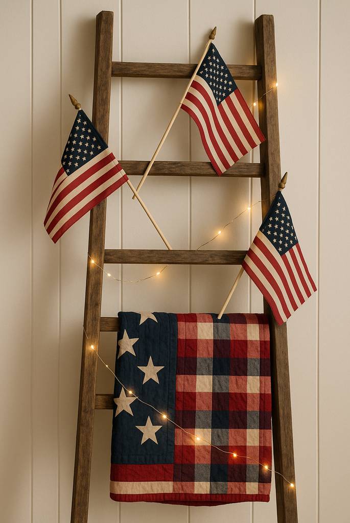 Rustic Ladder Flag Display