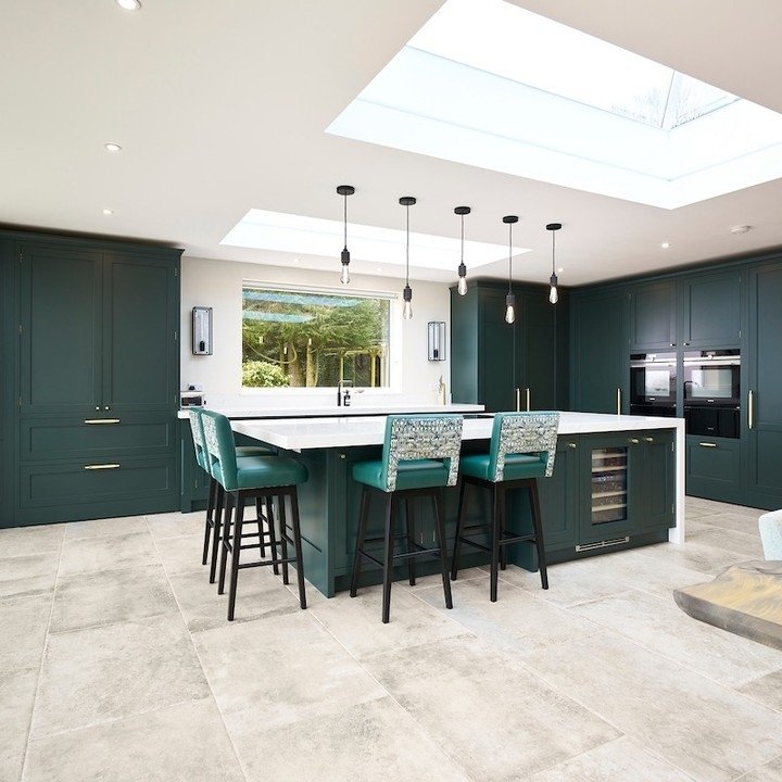 Green Kitchen with Skylight Island