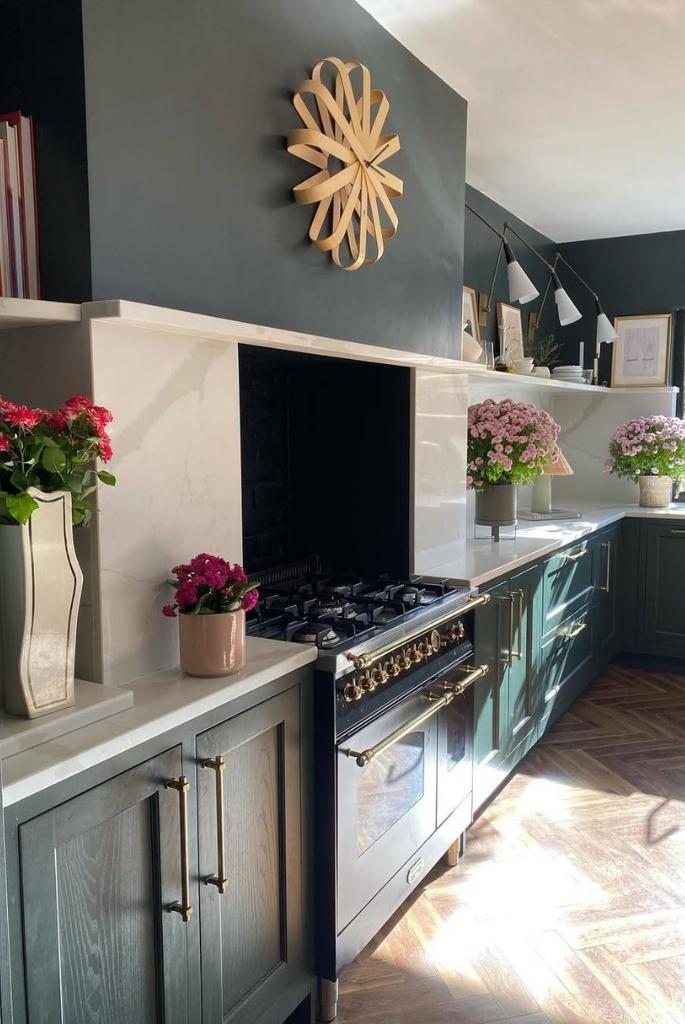 Green & Brass Floral Kitchen
