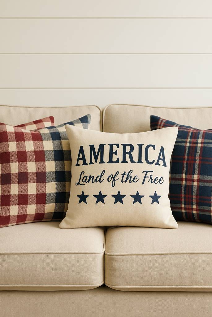 Plaid Throw Pillows in Patriotic Colors