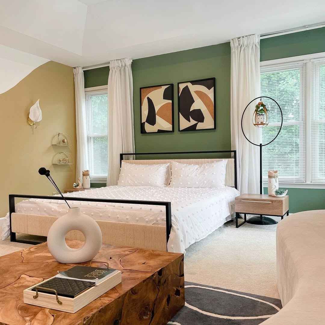 Artistic Olive Green Accent Bedroom