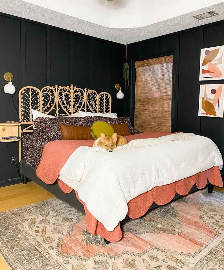 Boho Black Bedroom with Rattan Charm