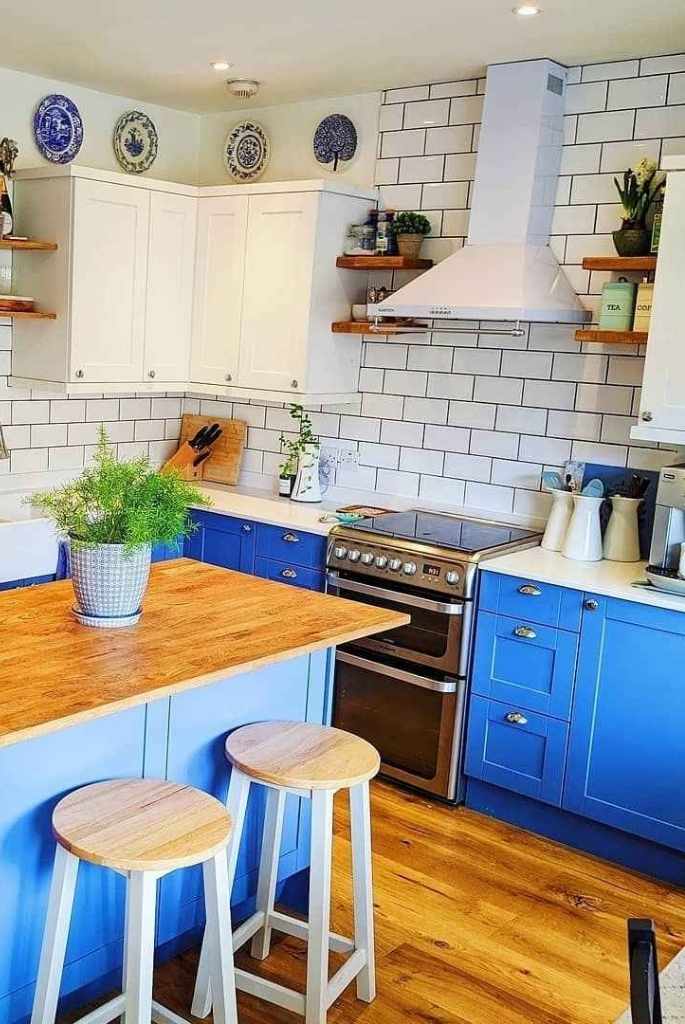 Bright Blue Farmhouse Kitchen