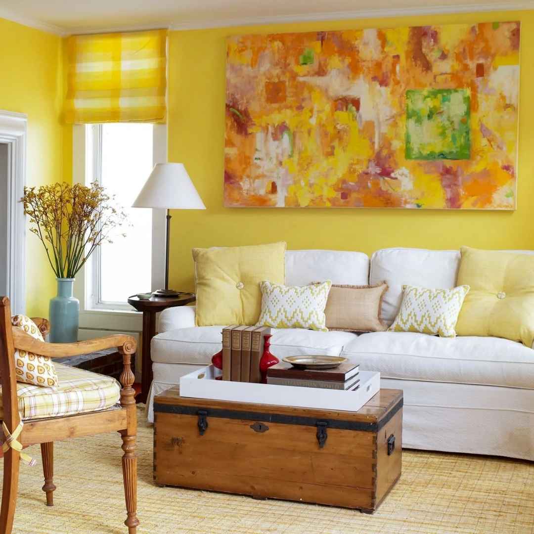 Bright Yellow Living Room White Sofa