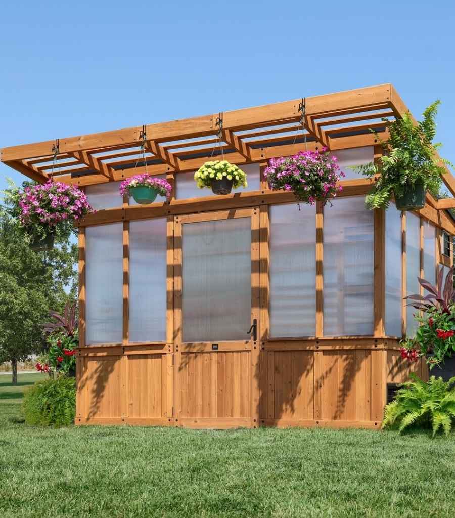 Cedar Panel Greenhouse with Pergola Roof