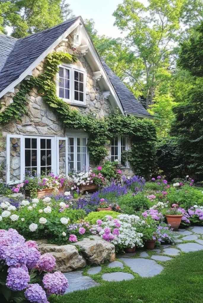Cottage-Style Floral Front Yard