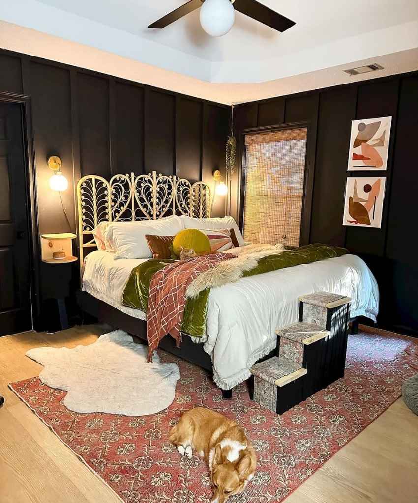 Cozy Black Bedroom with Boho Touches