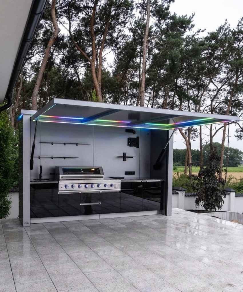 High-Tech Outdoor Kitchen with LED Lights