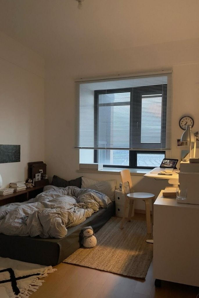 Low-Bed Minimalist Dorm Setup