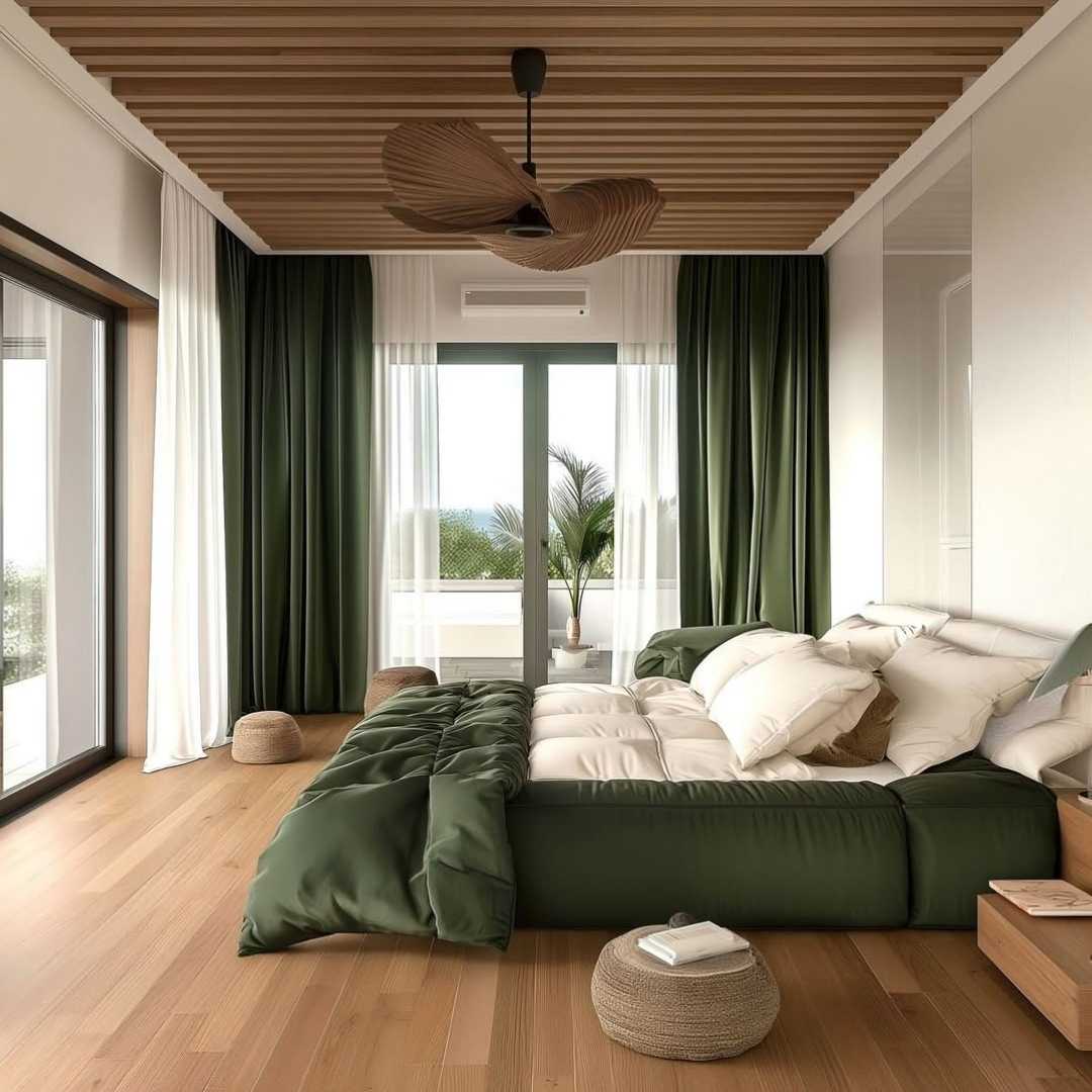 Minimalist Olive Green Coastal Bedroom