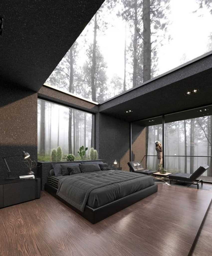Modern Bedroom with Forest View
