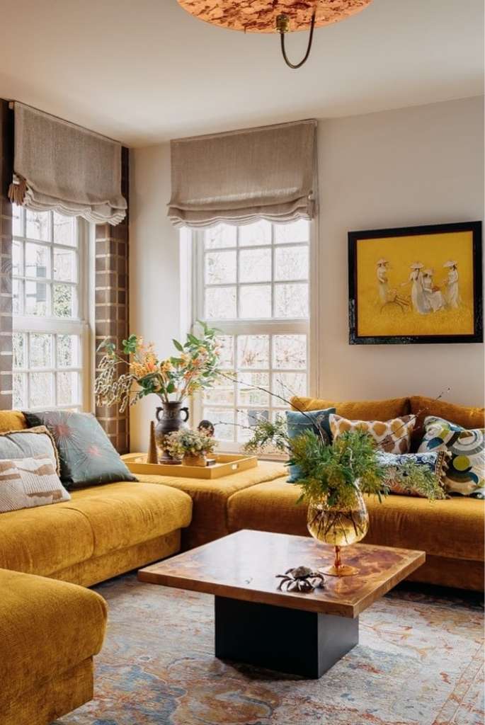 Mustard Velvet Sectional Sofa Living Room
