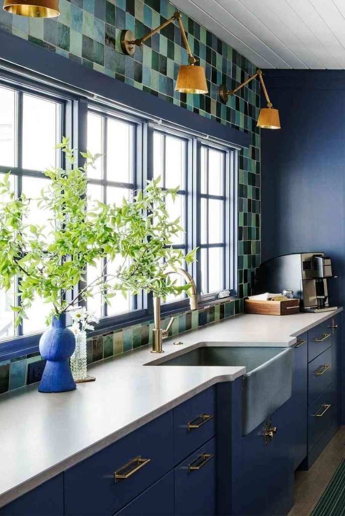 Navy Kitchen with Green Tile