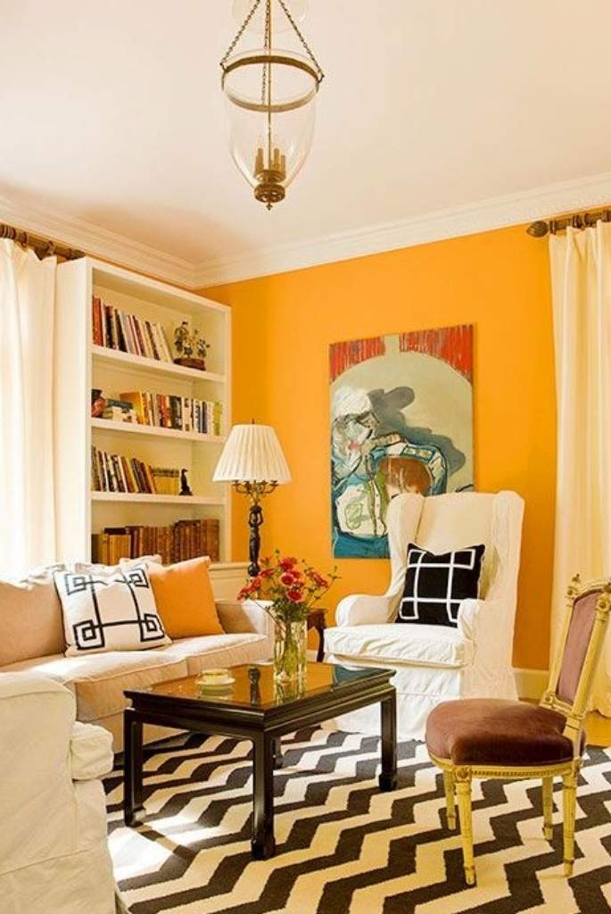 Orange Yellow Living Room Accent Wall