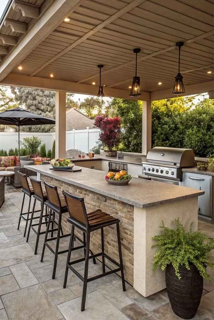 Outdoor Barbecue Kitchen with Island Counter