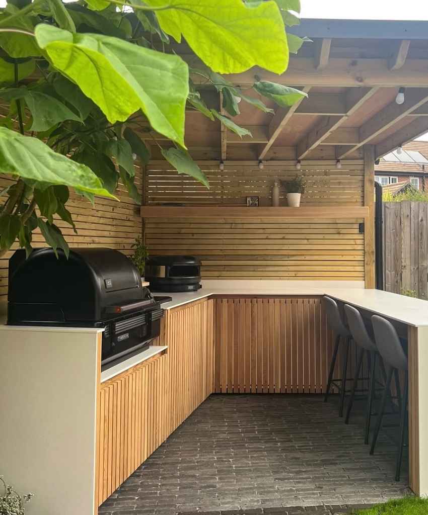 Outdoor Kitchen with Wood Accents