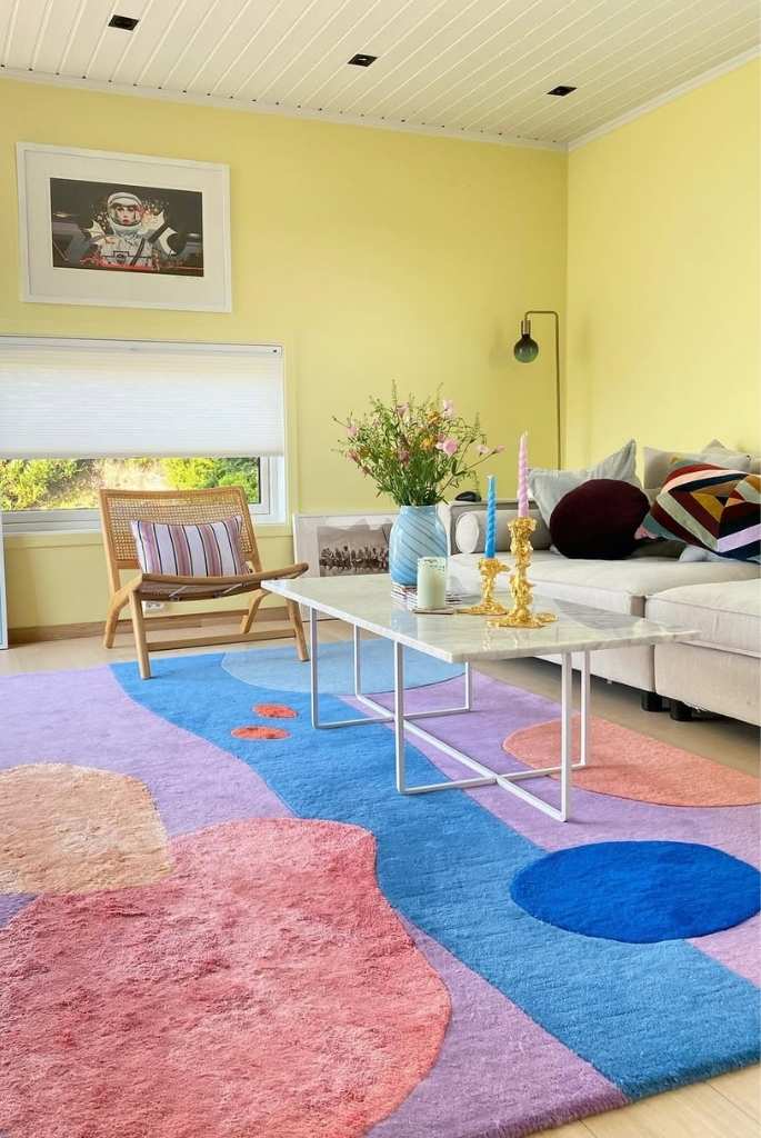Pastel Yellow Living Room Colorful Abstract Rug