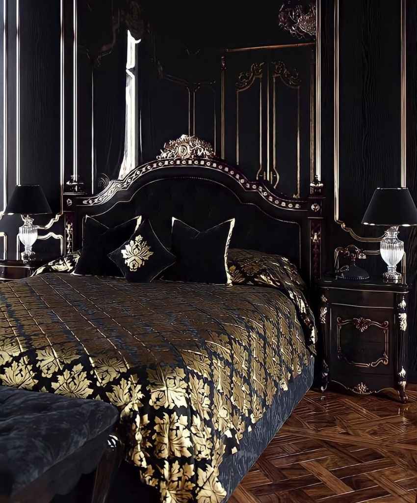 Regal Black and Gold Bedroom