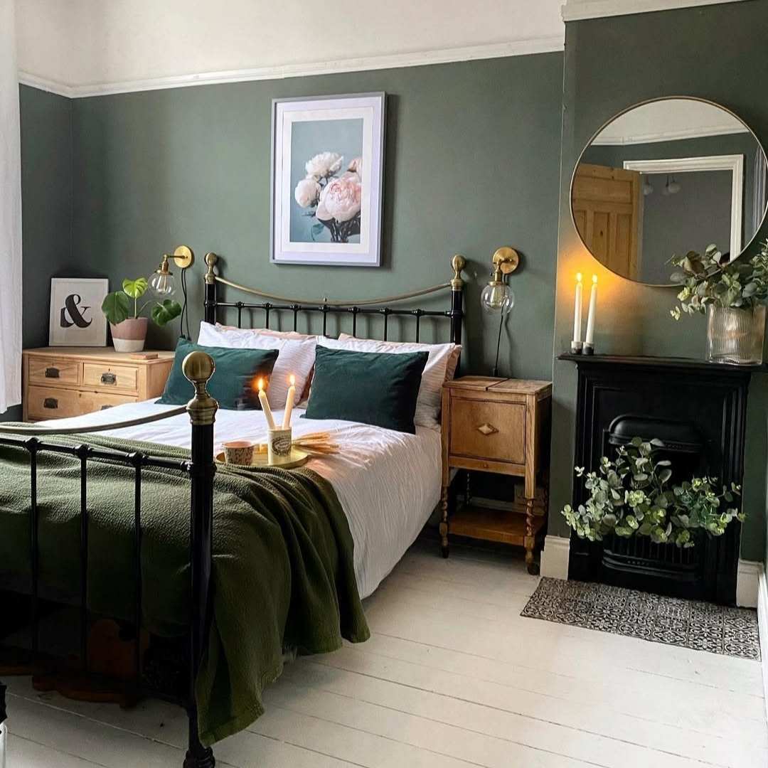 Romantic Olive Green Bedroom with Vintage Flair