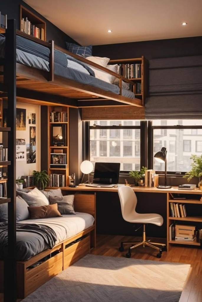 Sleek Wood Loft & Lounge Combo