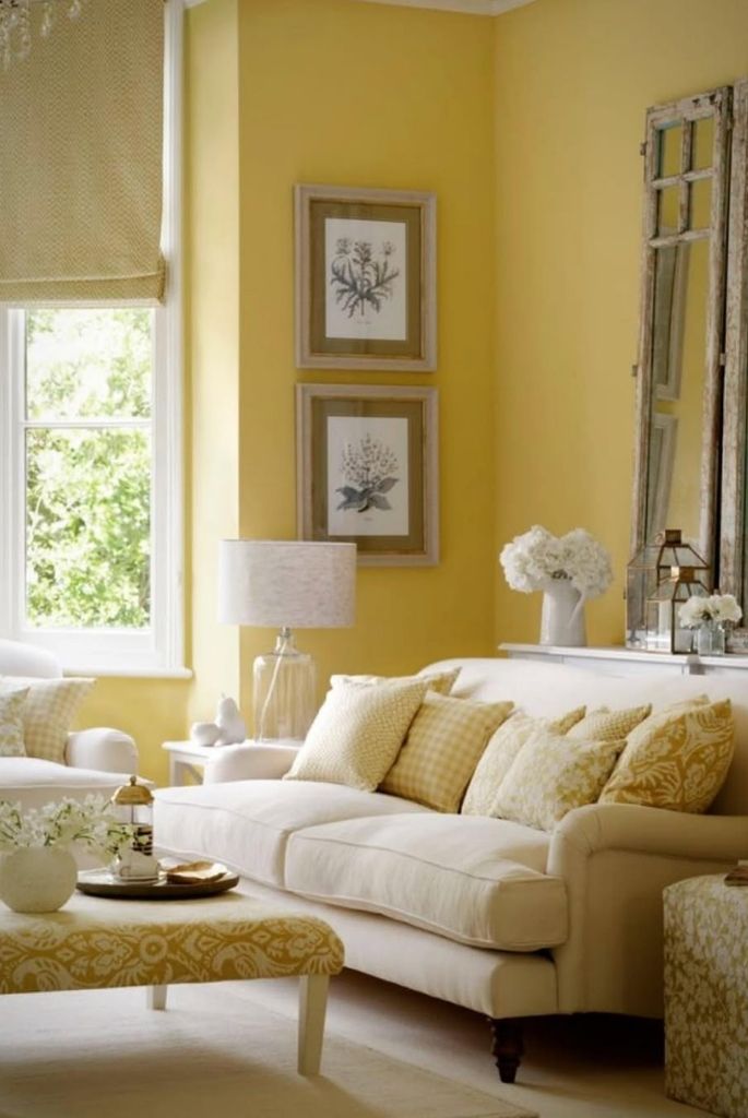 Soft Yellow Living Room Cottage Style