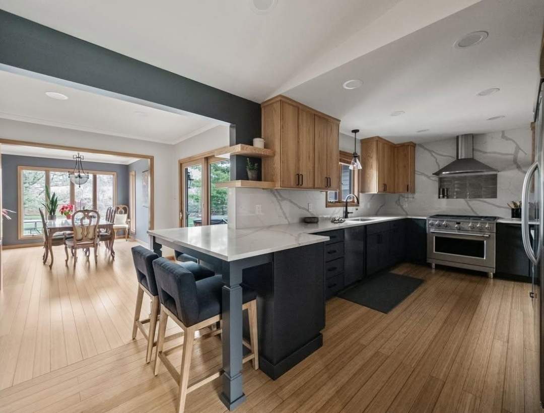 Two-Tone Blue and Wood Kitchen