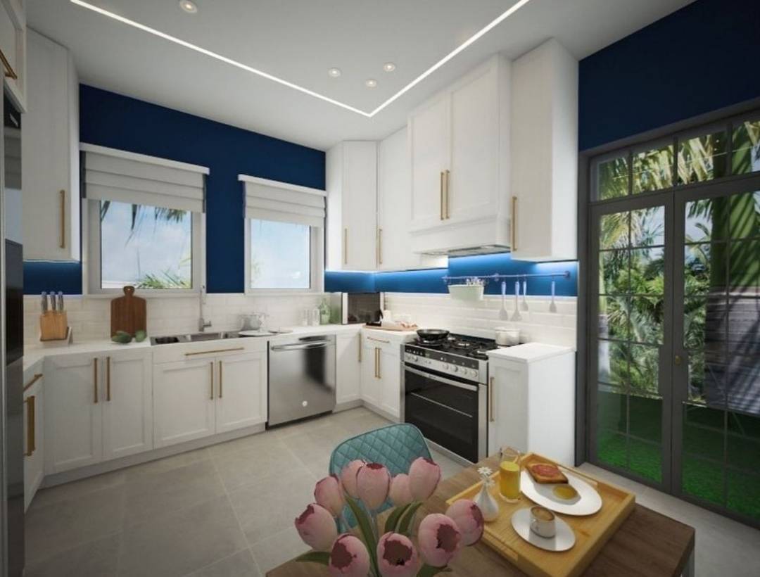 White and Navy Modern Kitchen