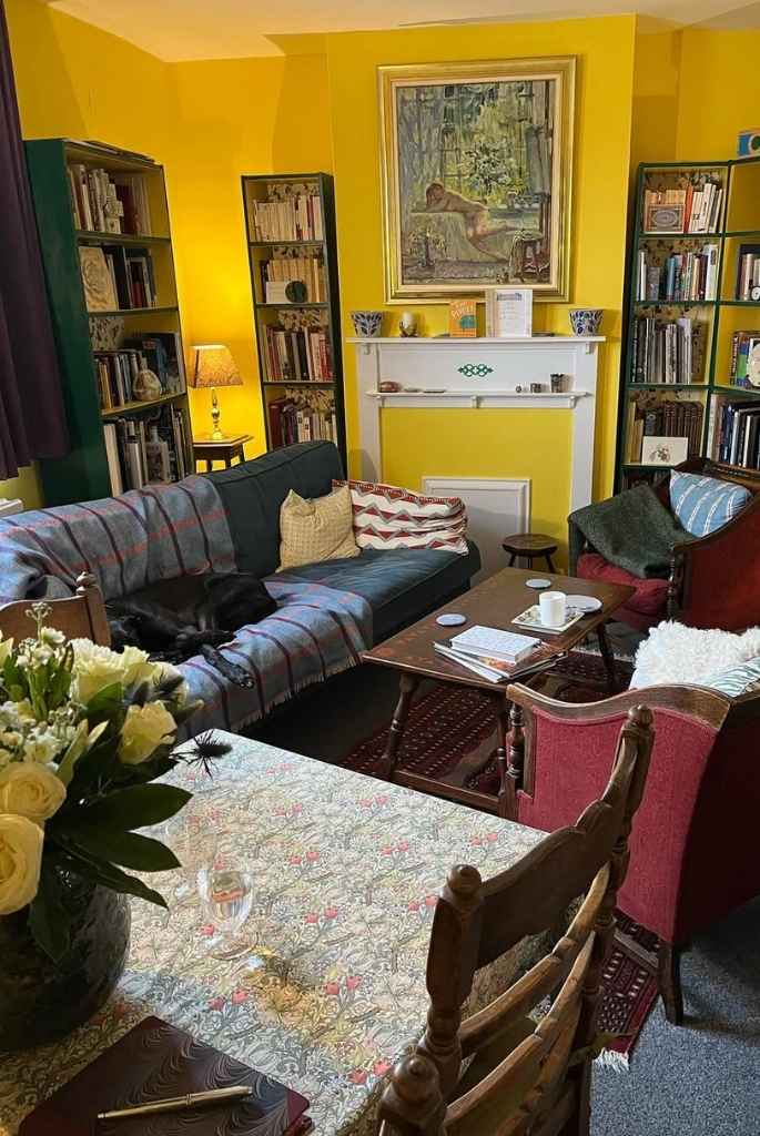 Yellow Living Room Bookshelf Vintage Eclectic