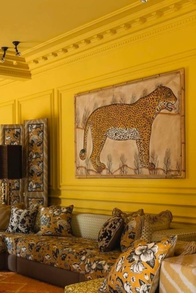 Yellow Living Room Leopard Art Maximalist Decor