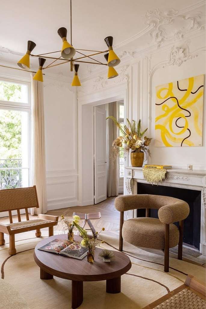 Yellow Living Room Mid Century Modern Chandelier