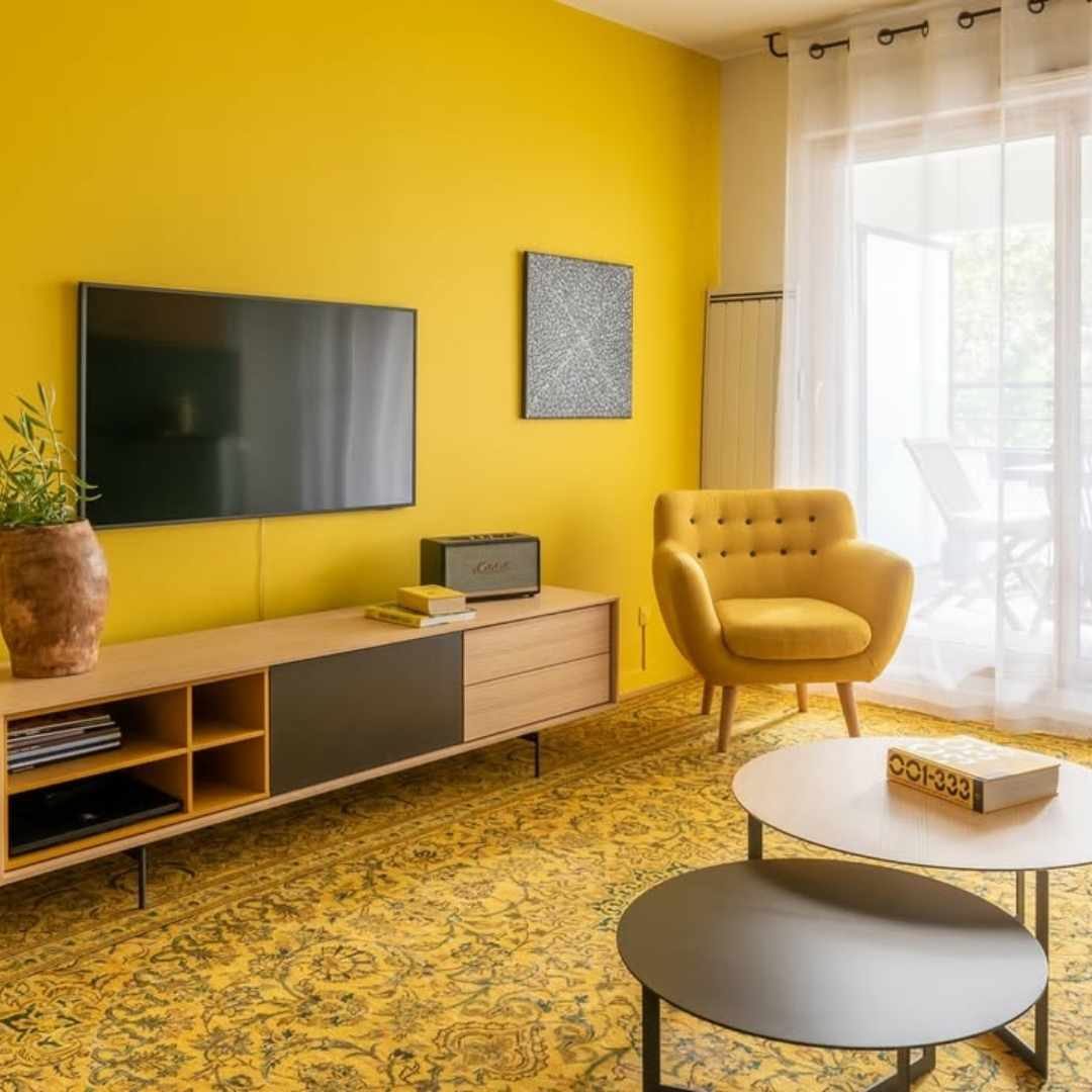 Yellow Wall Living Room Modern Scandinavian