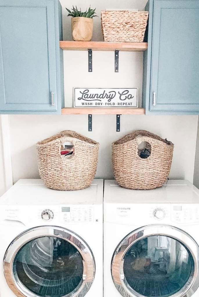 Cottage-Style Laundry with Woven Storage
