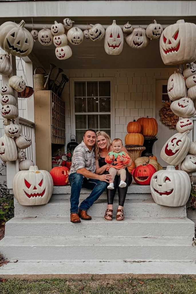 White Pumpkin Porch with Family Charm
