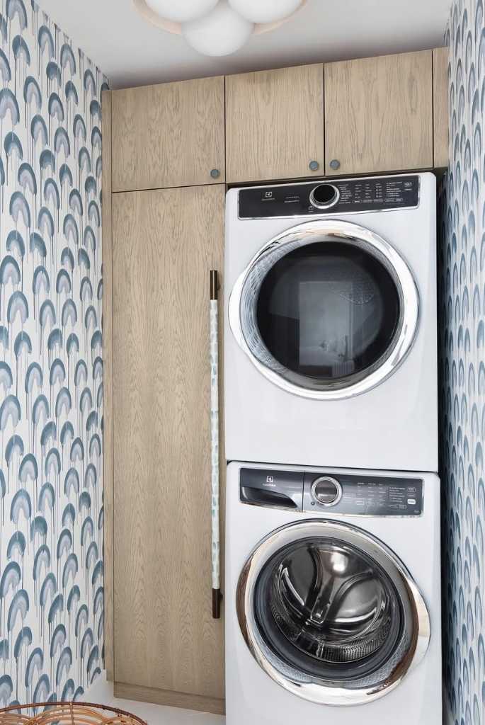 Stacked Laundry with Modern Wallpaper Flair