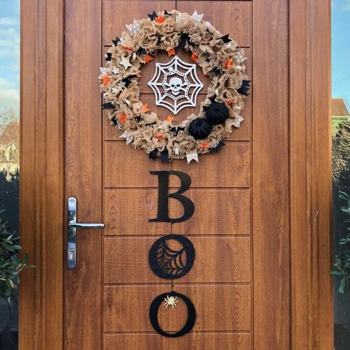 BOO Burlap Wreath & Spider Door Decor
