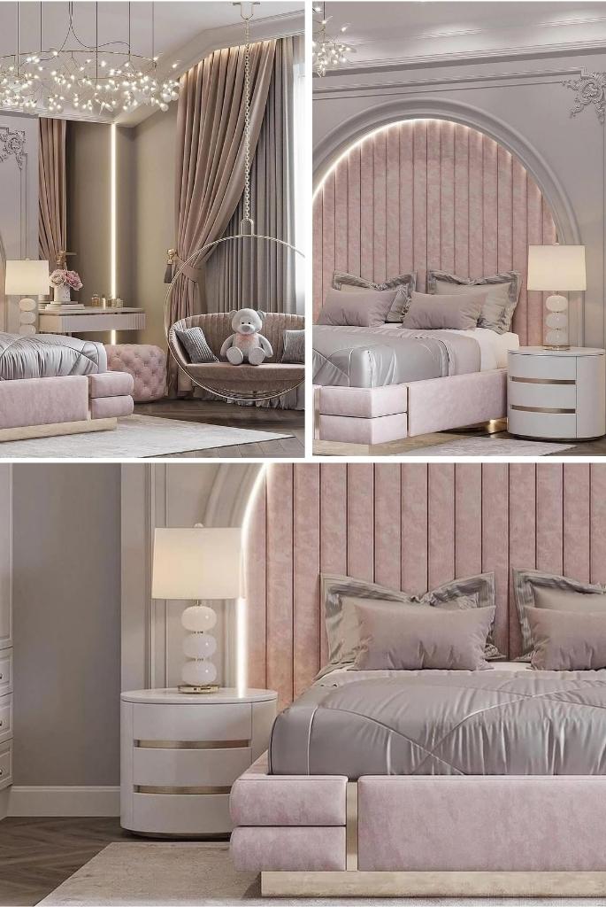 Blush Velvet Arched Princess Bedroom Set