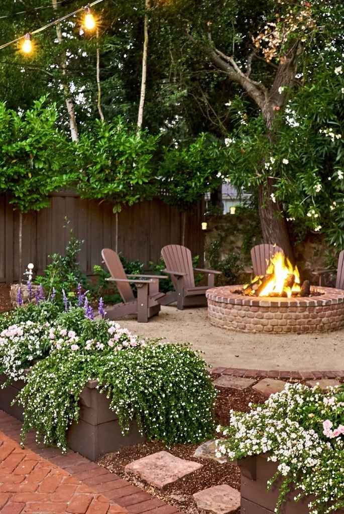Brick Fire Pit Corner with Adirondack Chairs