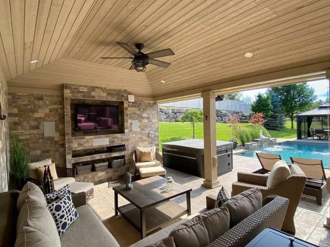 Covered Patio Lounge with TV and Pool Access