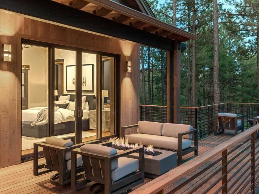 Cozy Cabin Deck with Fire Pit Seating