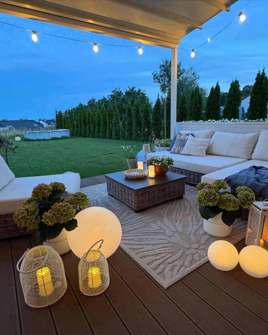 Cozy Covered Deck with Ambient Lighting
