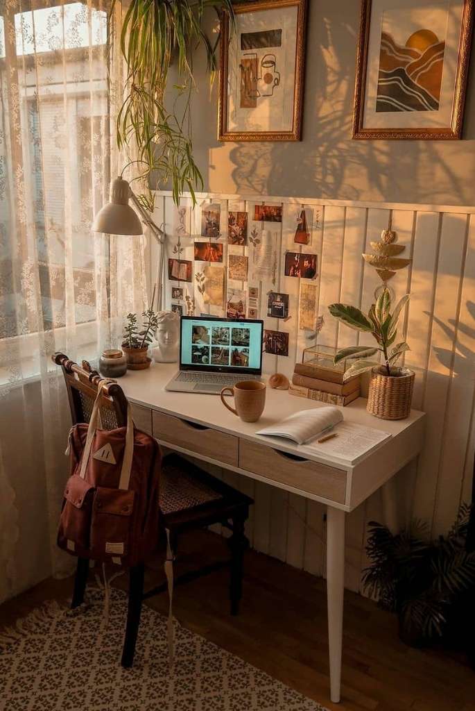 Cozy Study Desk with Wall Photos