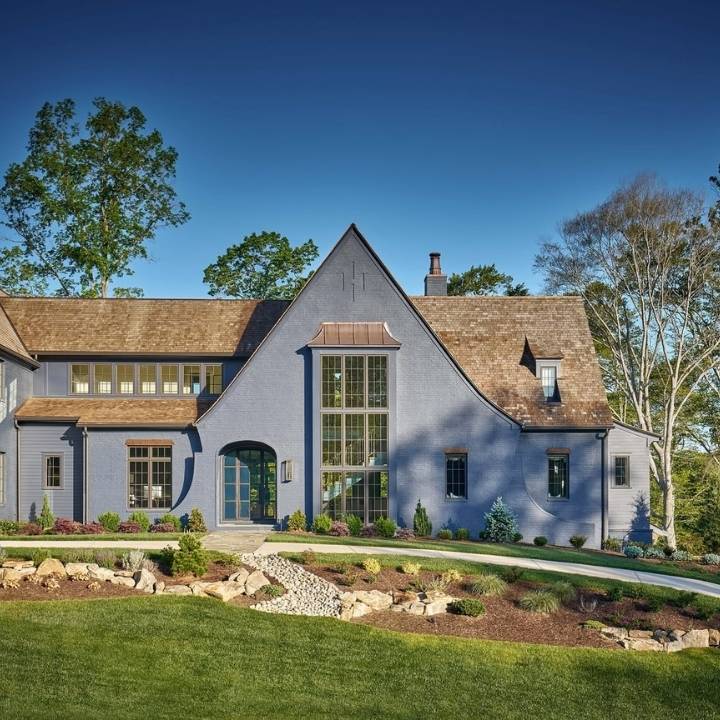 Dusty Blue and Natural Wood Exterior Color