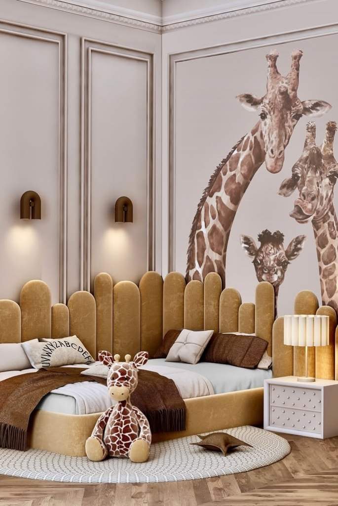 Giraffe-Themed Velvet Bed Corner