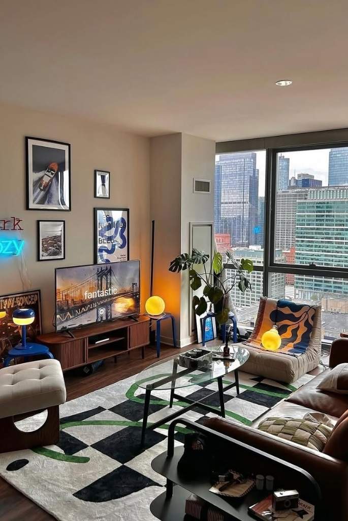 High-Rise Apartment with Urban Art Lounge Style