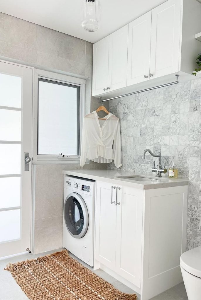 Minimalist Laundry Corner with Hanging Space