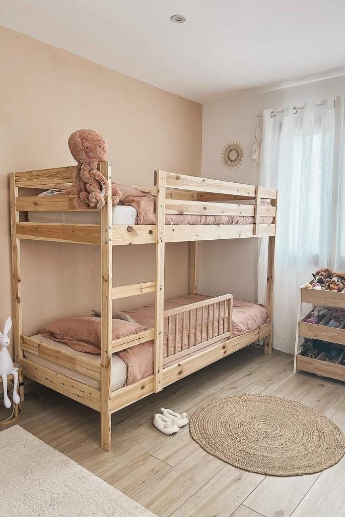 Natural Pine Bunk Bed with Soft Neutrals