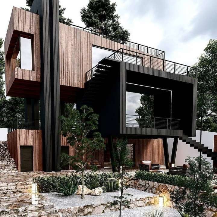 Natural Wood and Black Combination